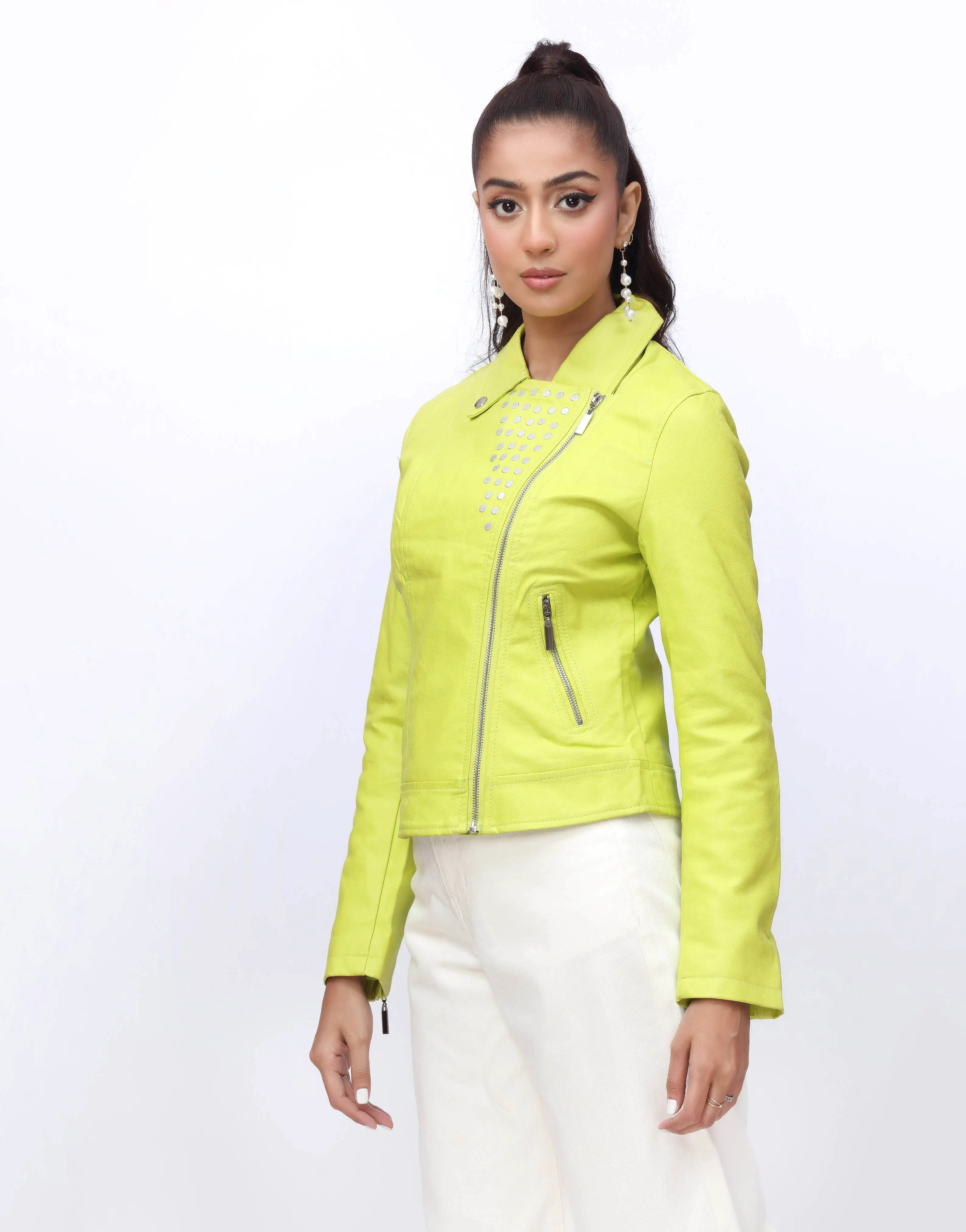 Leather Faux Jacket-Neon Green