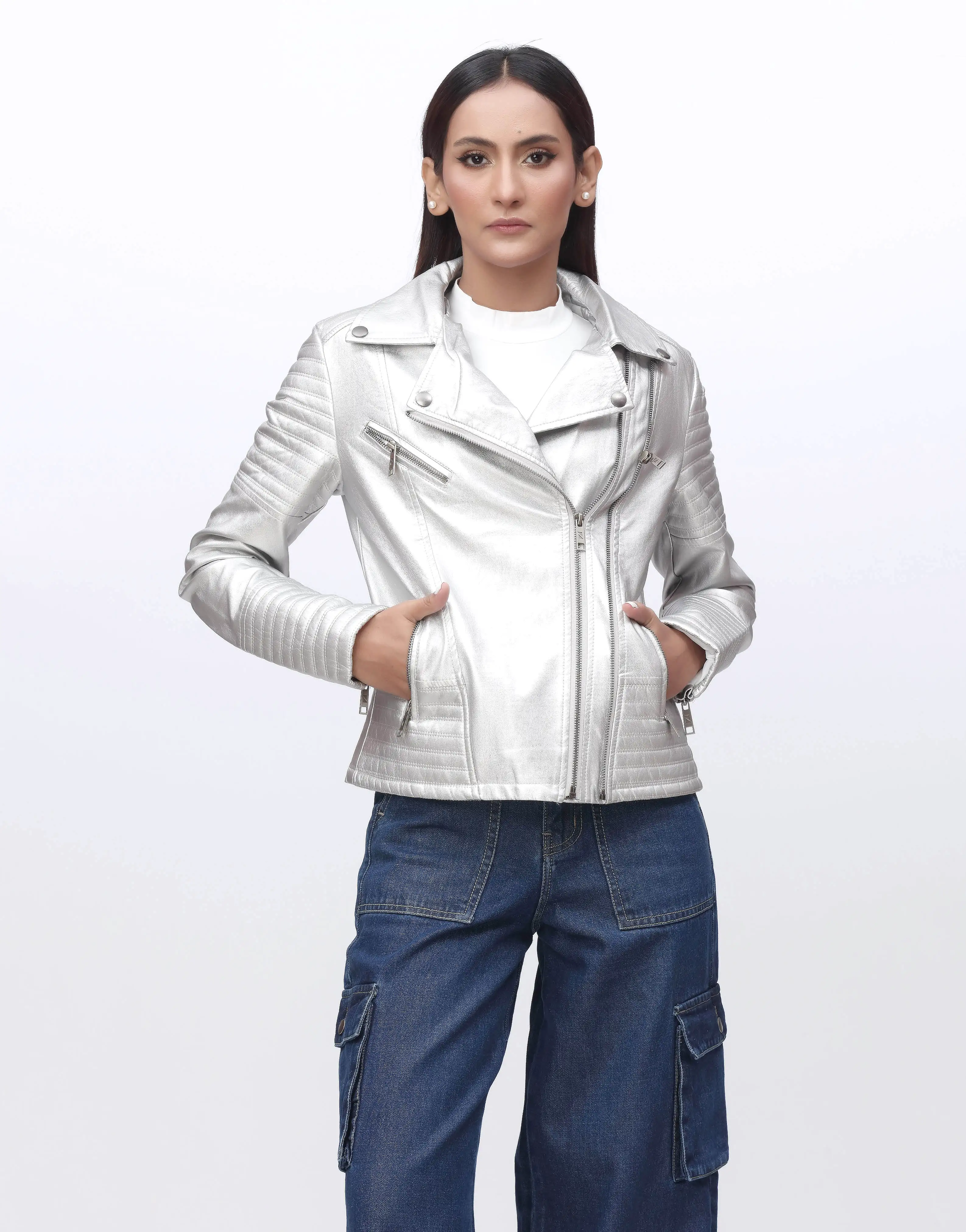 Leather Faux Jacket-Silver