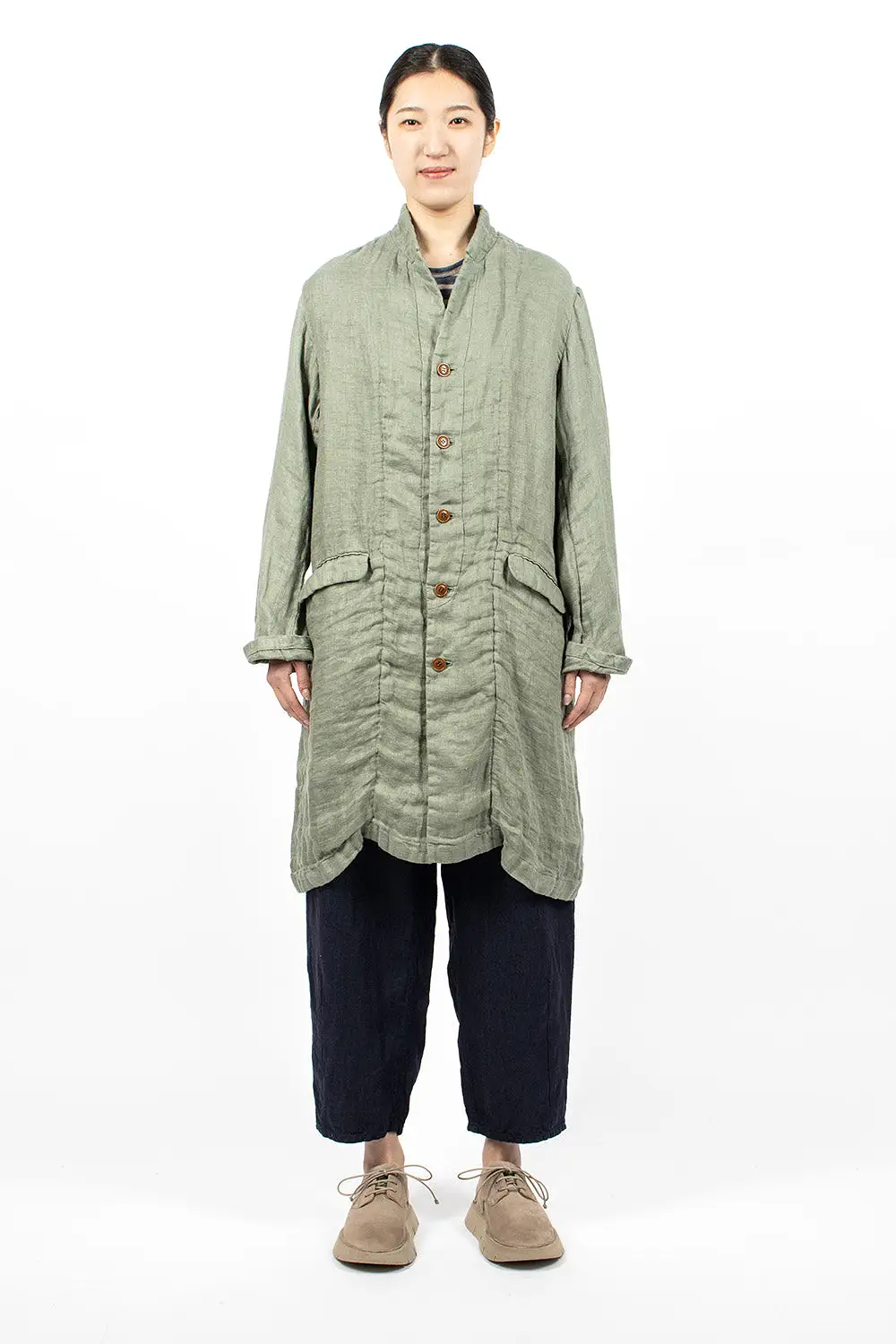 Linen Trench Coat Sage Green