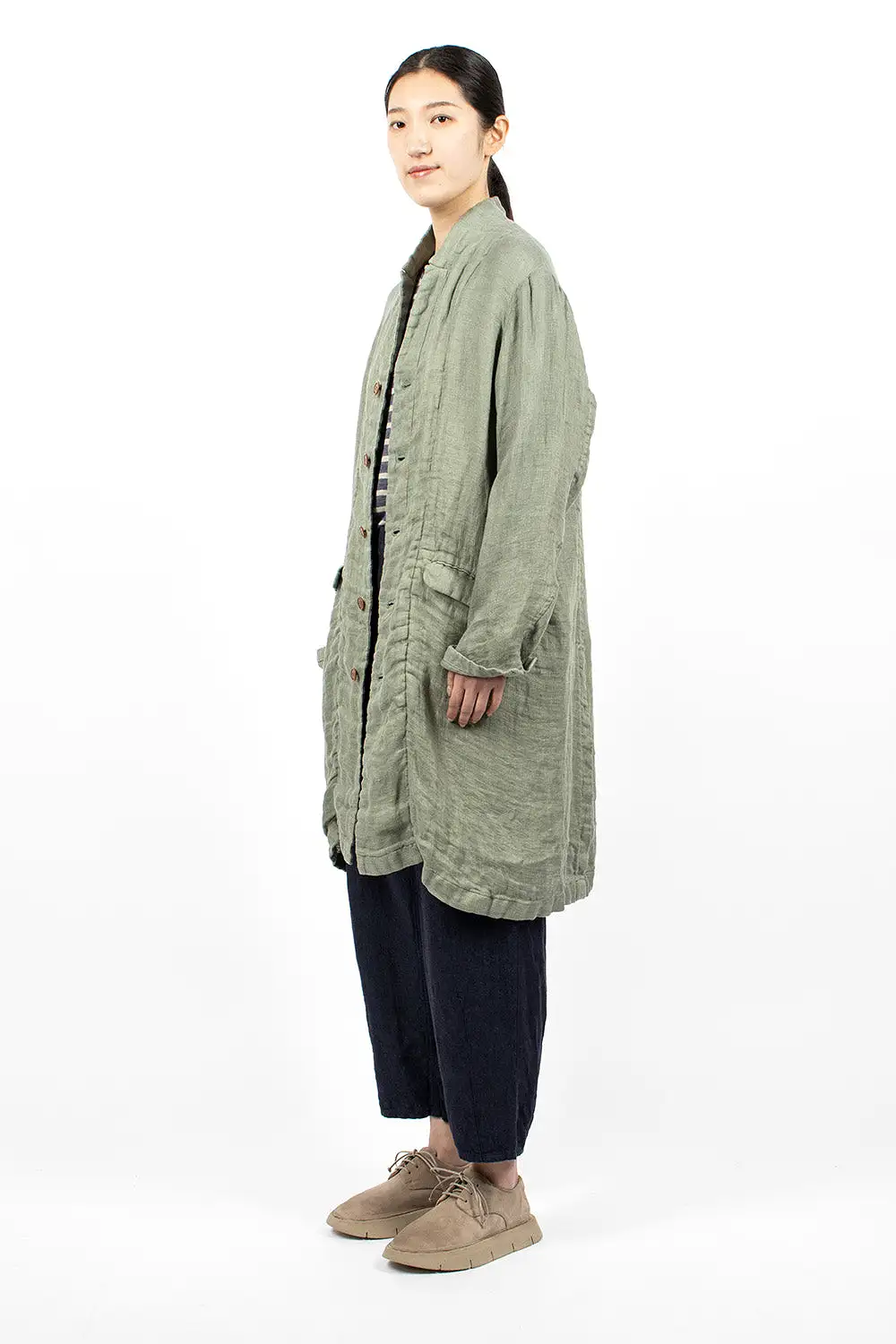 Linen Trench Coat Sage Green