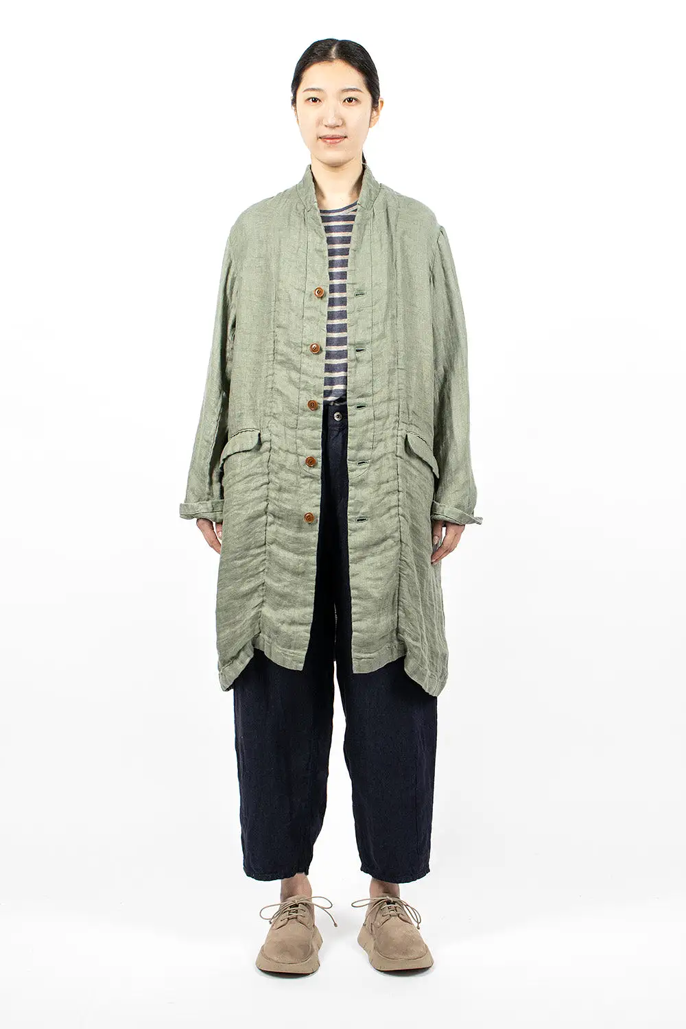 Linen Trench Coat Sage Green