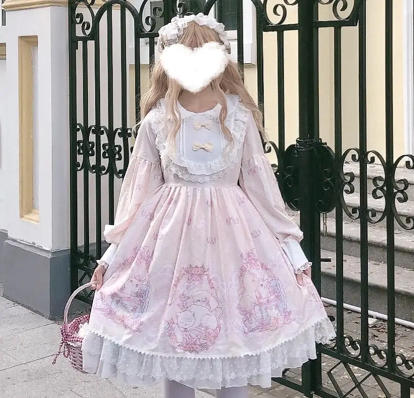 LOLITA “CAT GARDEN” DOLL COLLAR OP LONG SLEEVE DRESS BY90060