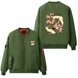 Lucky Crane Asian Art Bomber Jacket