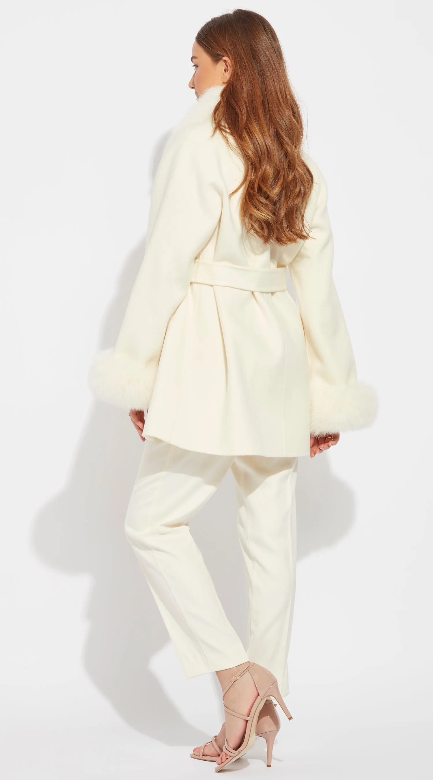 Luxy Cashmere & Fox Fur Belted Wrap Coat - Milk