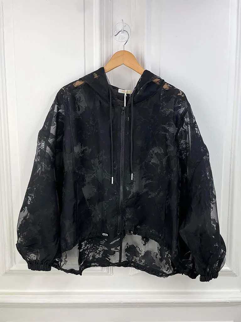 Malissa J Sheer Floral Print Bomber Jacket - Black