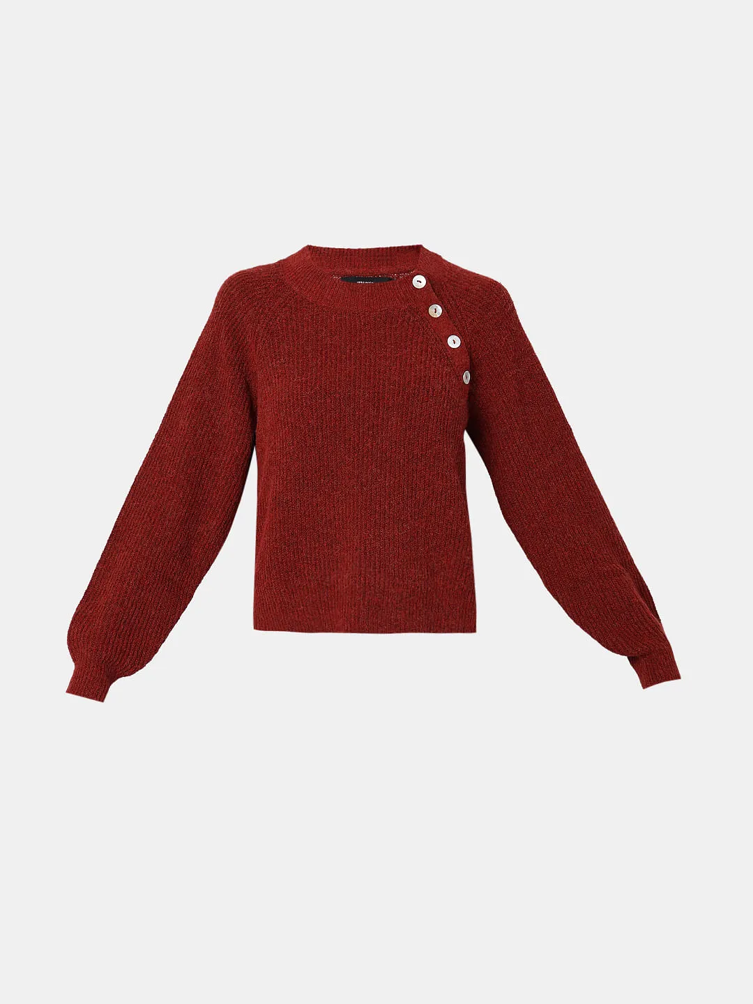 Maroon O-Neck Button Detail Pullover