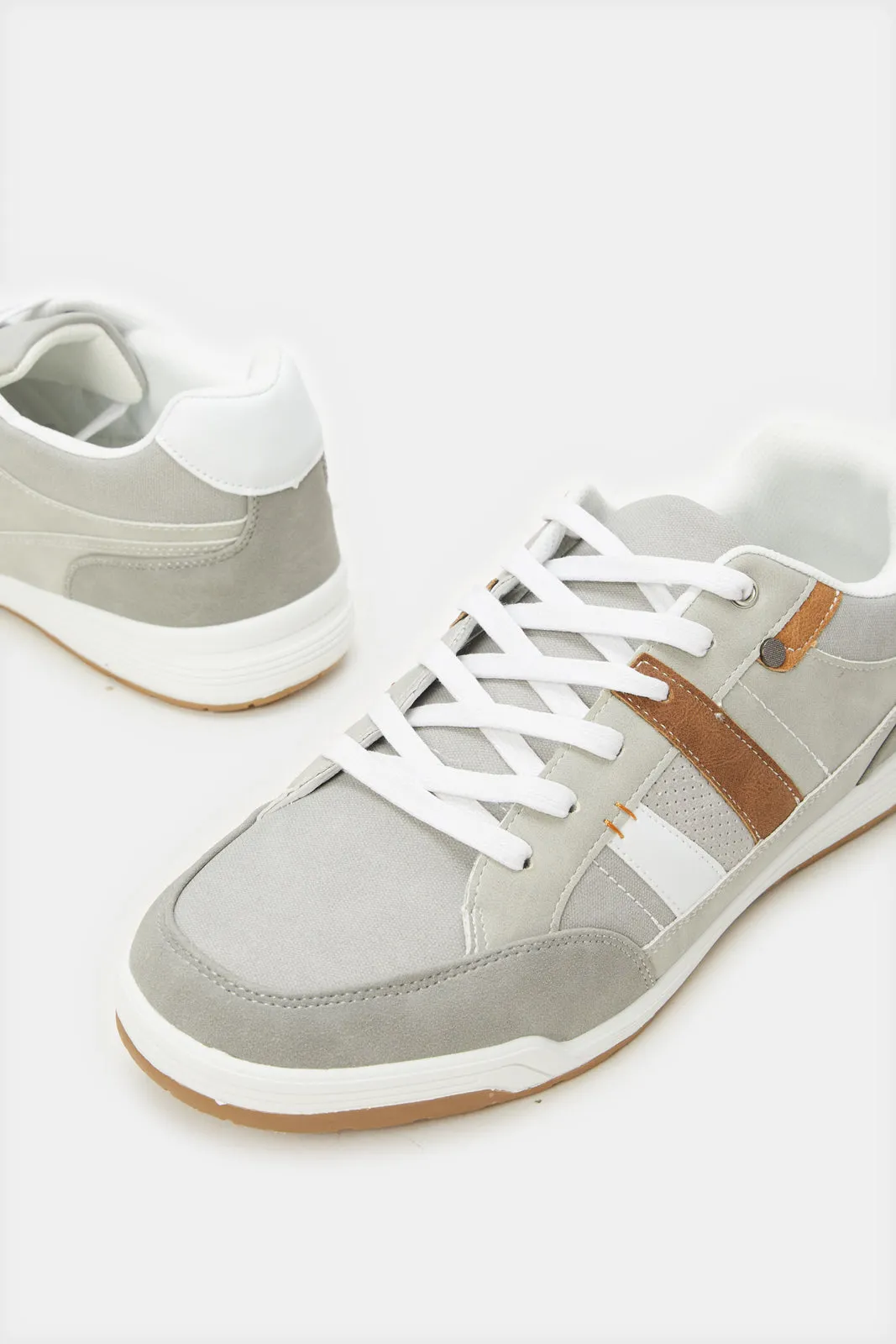 Men Grey Material Block Sneakers