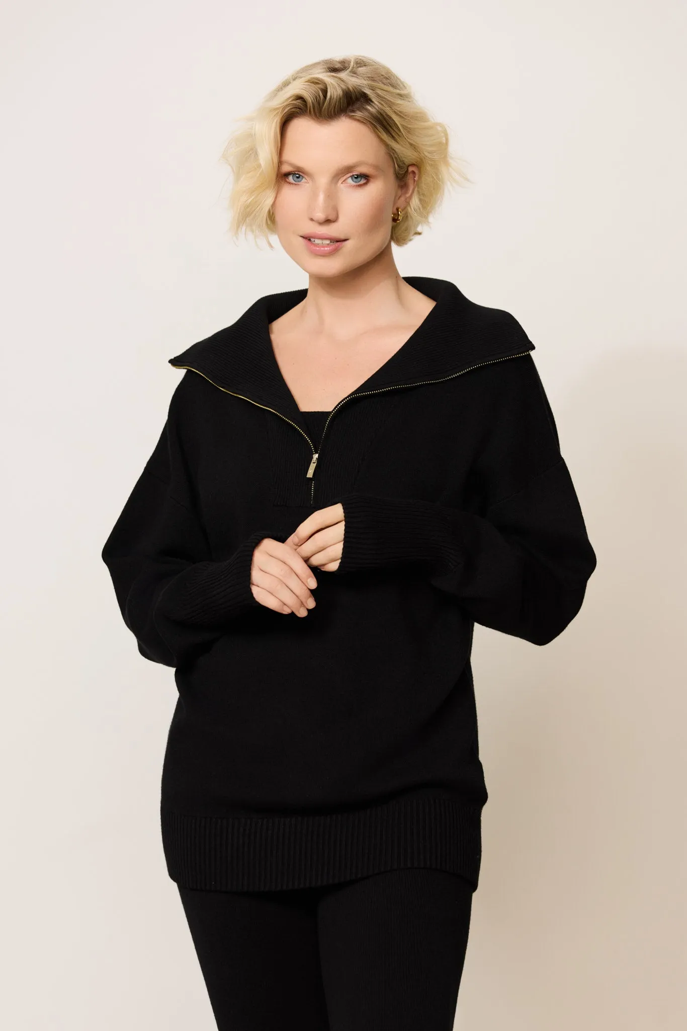 OLLY half-zip oversized sweater - Black