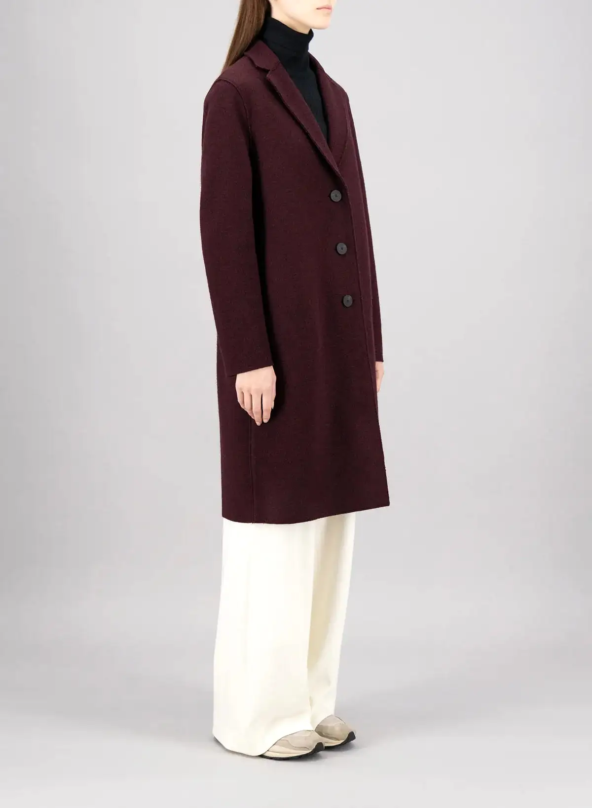 Overcoat Boiled Wool - Burgundy Mouline