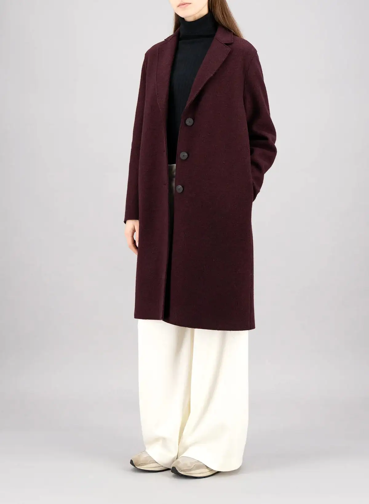 Overcoat Boiled Wool - Burgundy Mouline