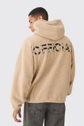 Oversized Boucle Borg Official Leopard Popper Neck Hoodie