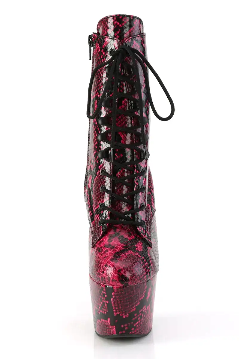 Pleaser USA Adore-1020SPWR 7inch Pleaser Boots - Hot Pink Snake