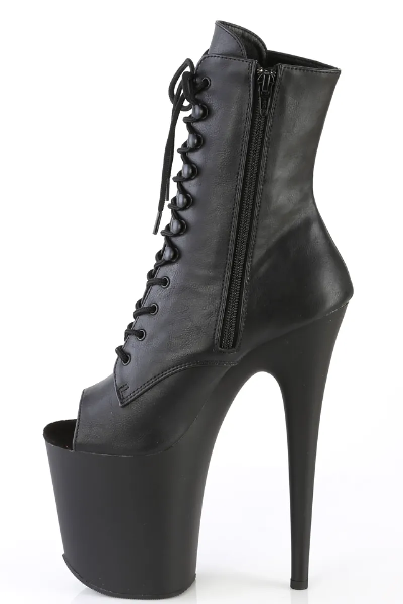 Pleaser USA Flamingo-1021 8inch Pleaser Peep toe Boots - Matte Black