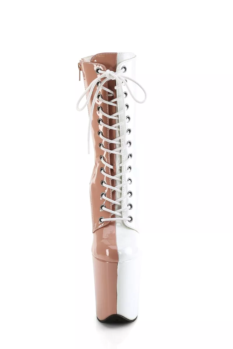 Pleaser USA Flamingo-1040TT 8inch Pleaser Boots - Patent Blush/White