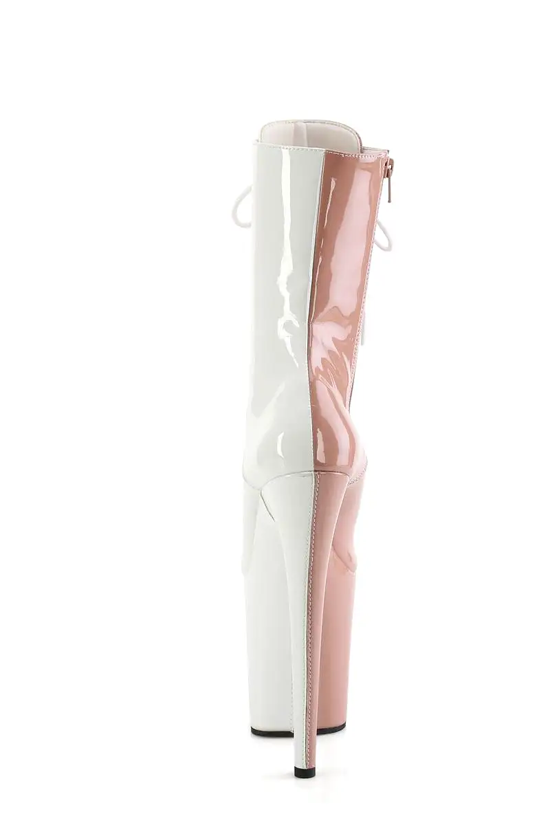 Pleaser USA Flamingo-1040TT 8inch Pleaser Boots - Patent Blush/White