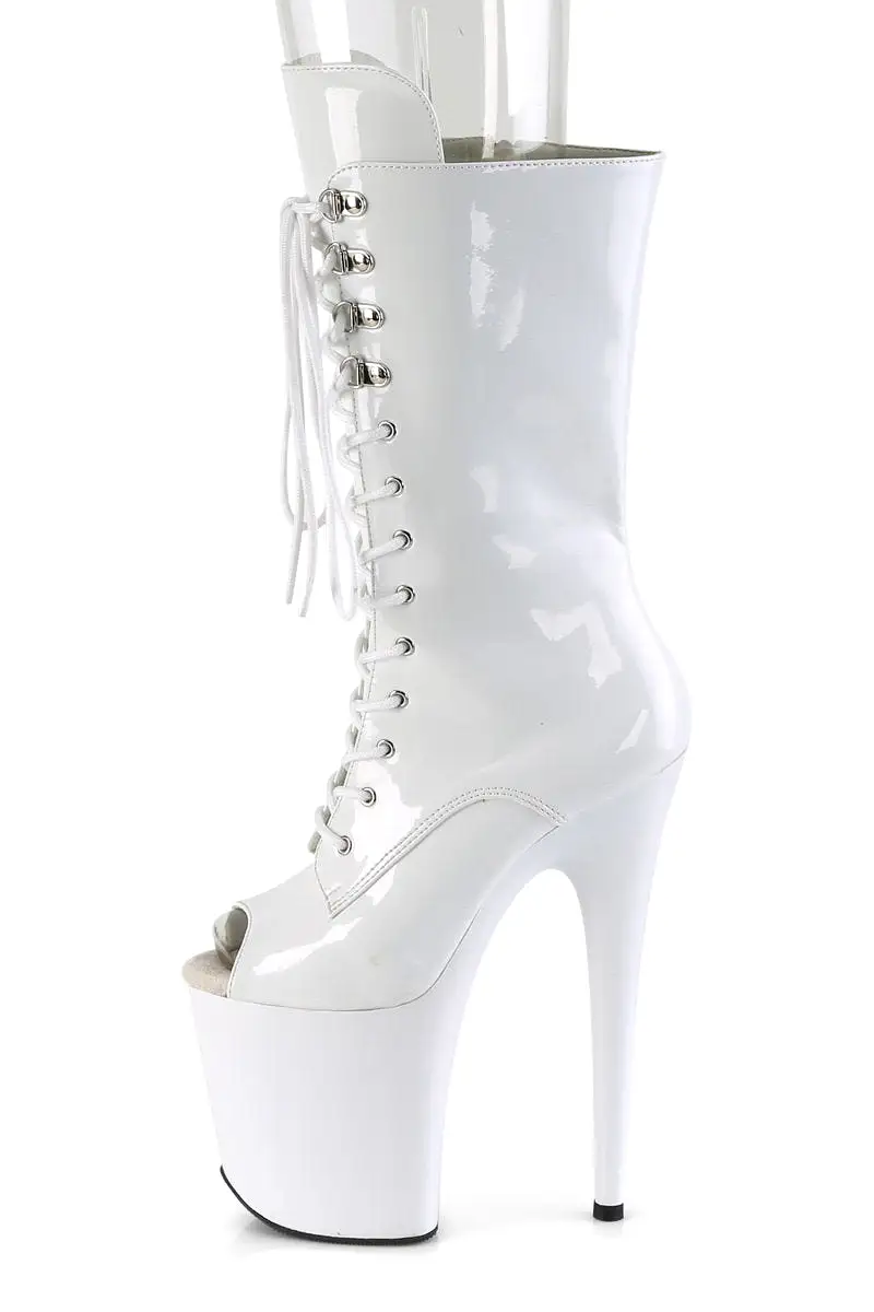 Pleaser USA Flamingo-1051 8inch Peep Toe Pleaser Boots - Patent White