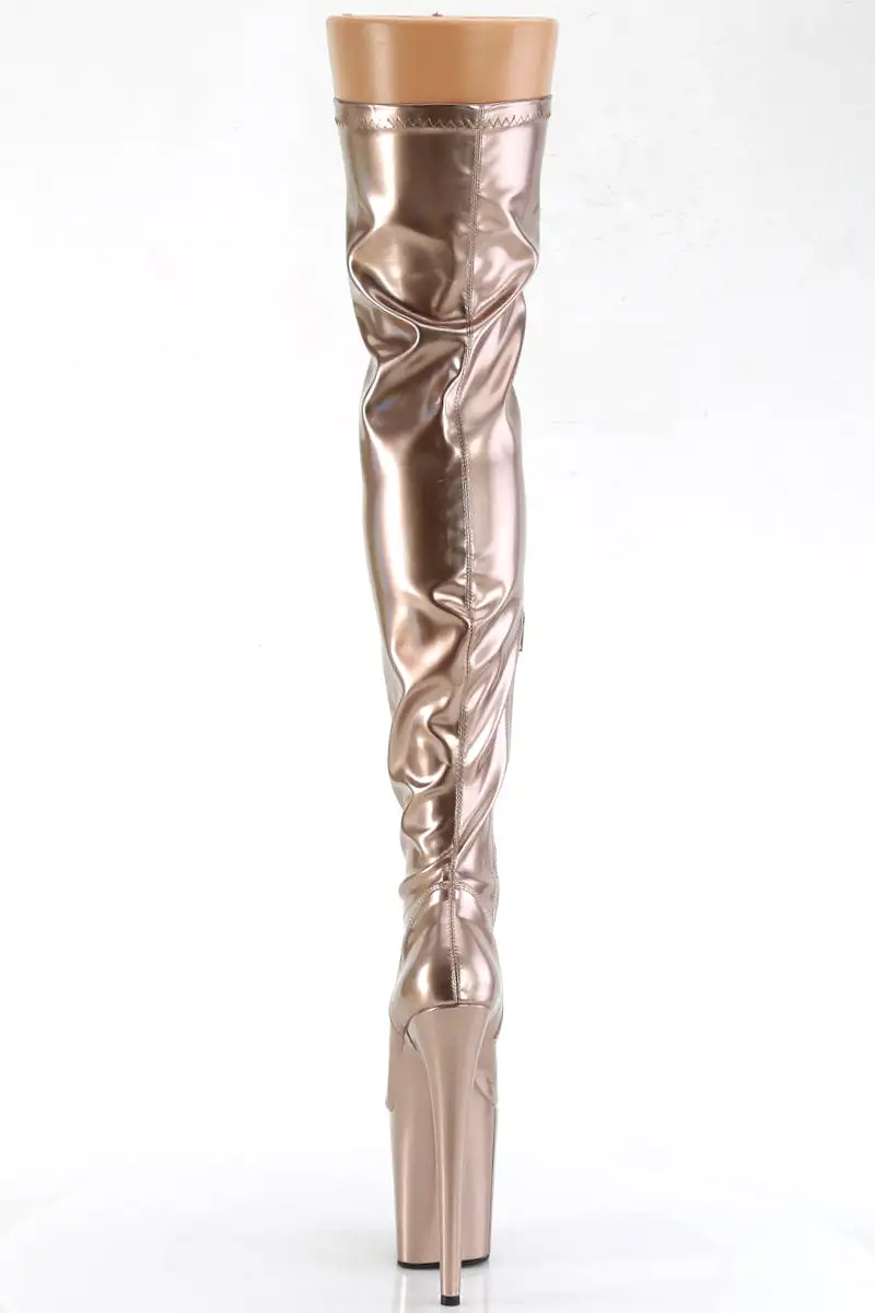 Pleaser USA Flamingo-3000 8inch Thigh High Pleaser Boots - Holographic Rose Gold