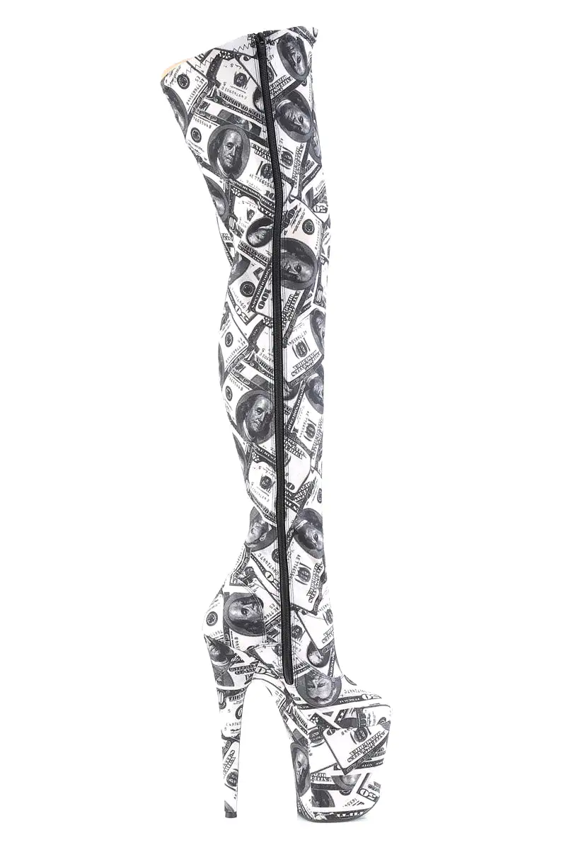 Pleaser USA Flamingo-3000DP 8inch Thigh High Pleaser Boots - Money Print