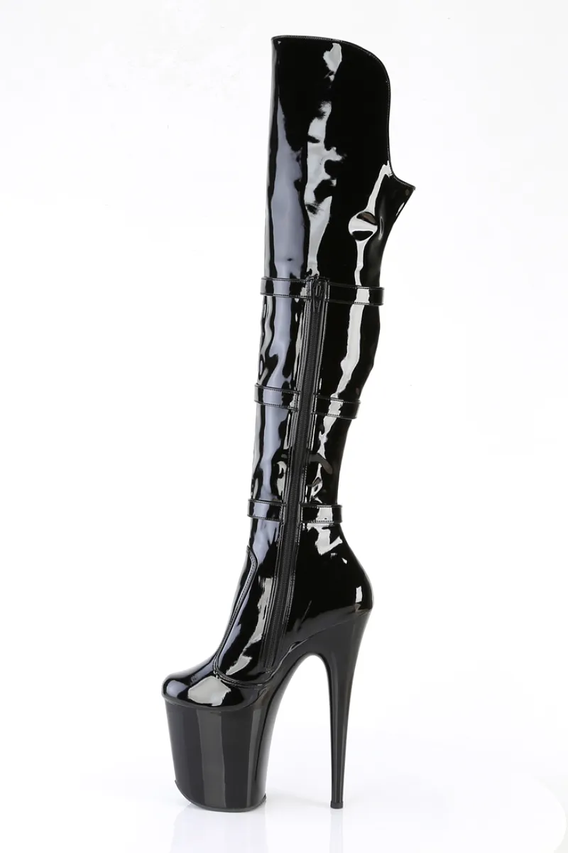 Pleaser USA Flamingo-3018 8inch Over the Knee Pleaser Boots - Patent Black