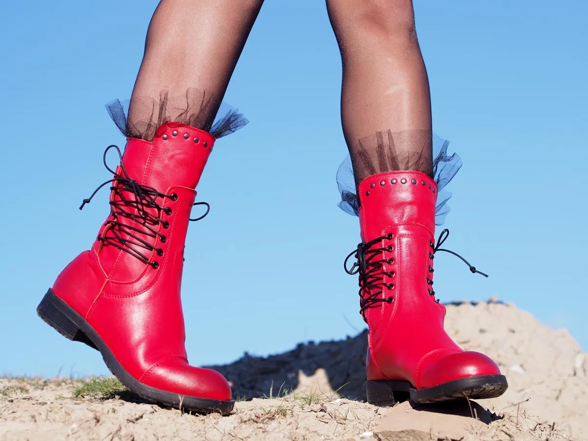 Red genuine leather boots,women genuine leather boots,extravagant red leather boots