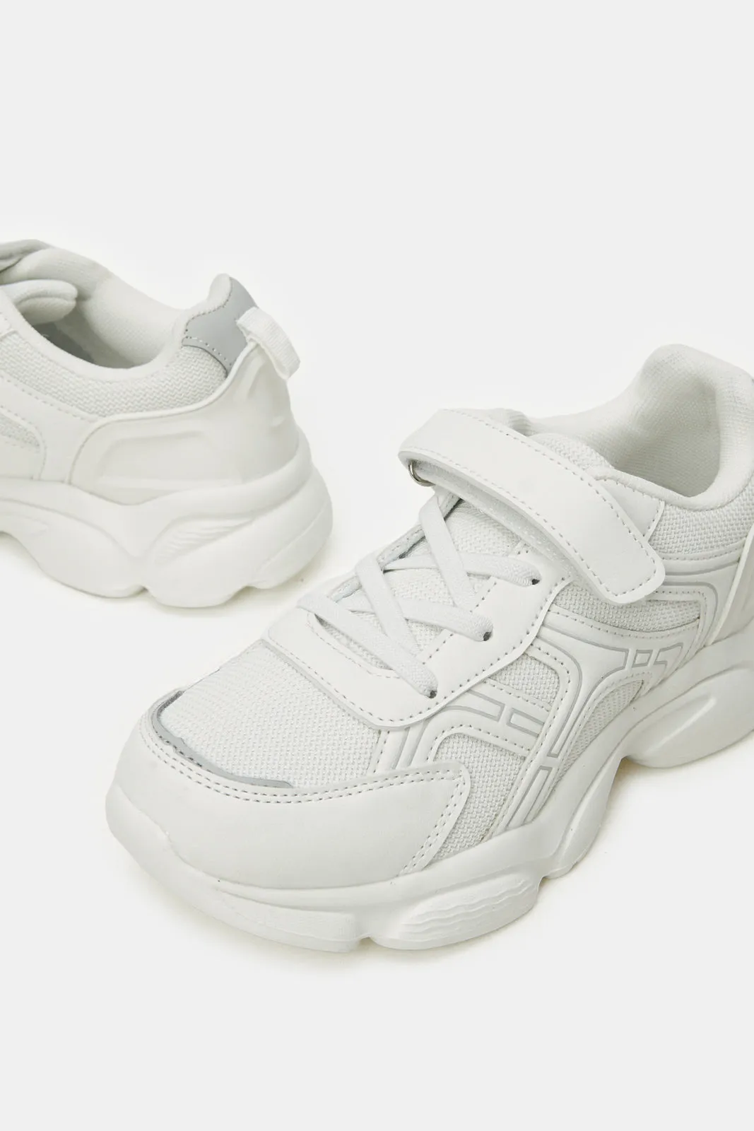 Senior Boys White Material Block Chunky Sneakers