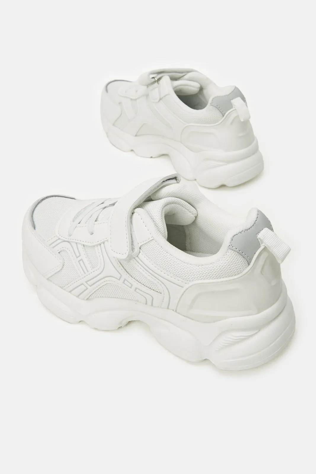 Senior Boys White Material Block Chunky Sneakers