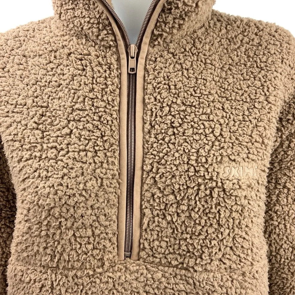 Skims Tan Half Zip Teddy Sherpa Fleece Oversized Pullover Sweater Top Size XS