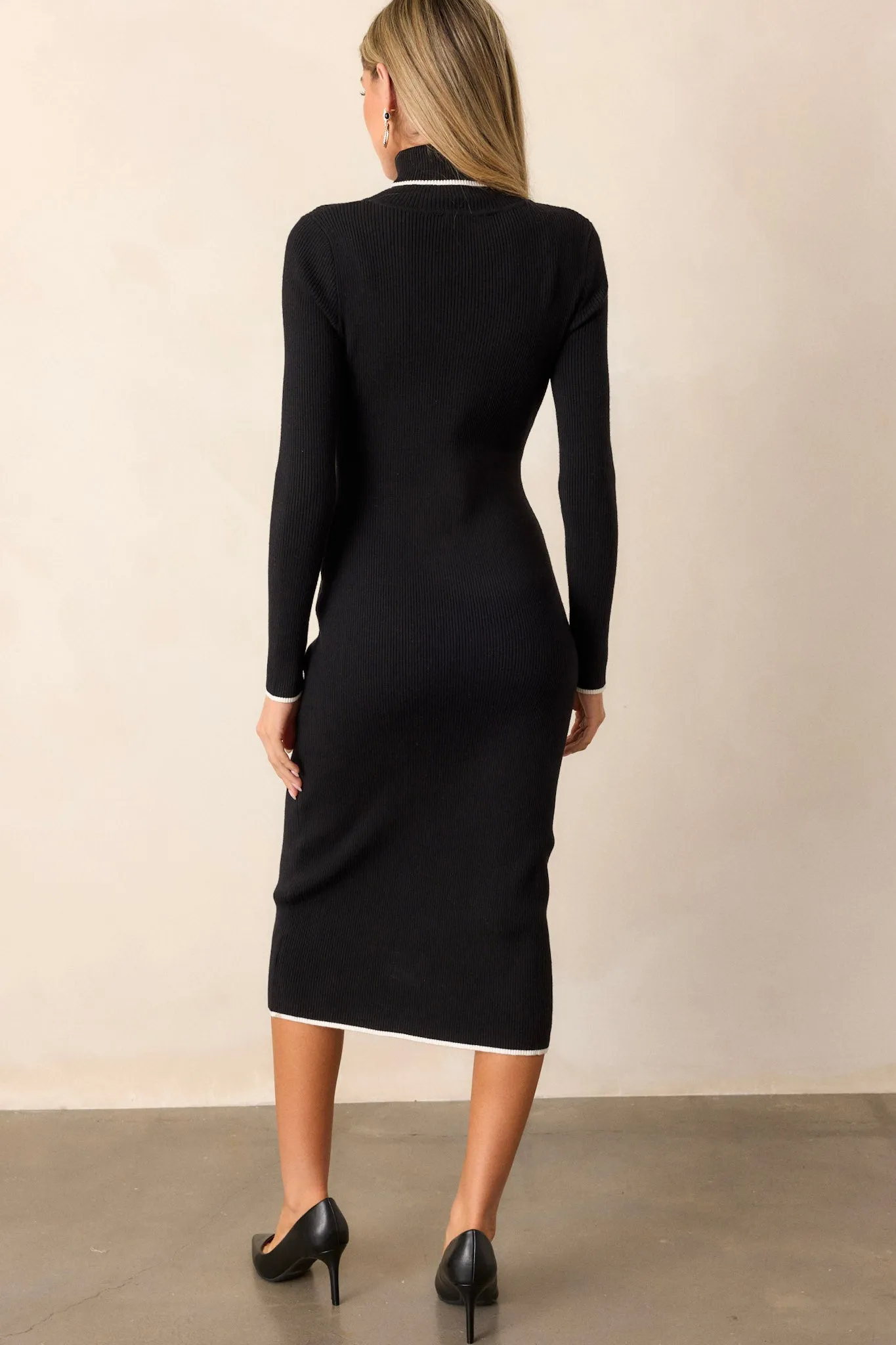 Sleek Chic Black Ribbed Midi Sweater Dress