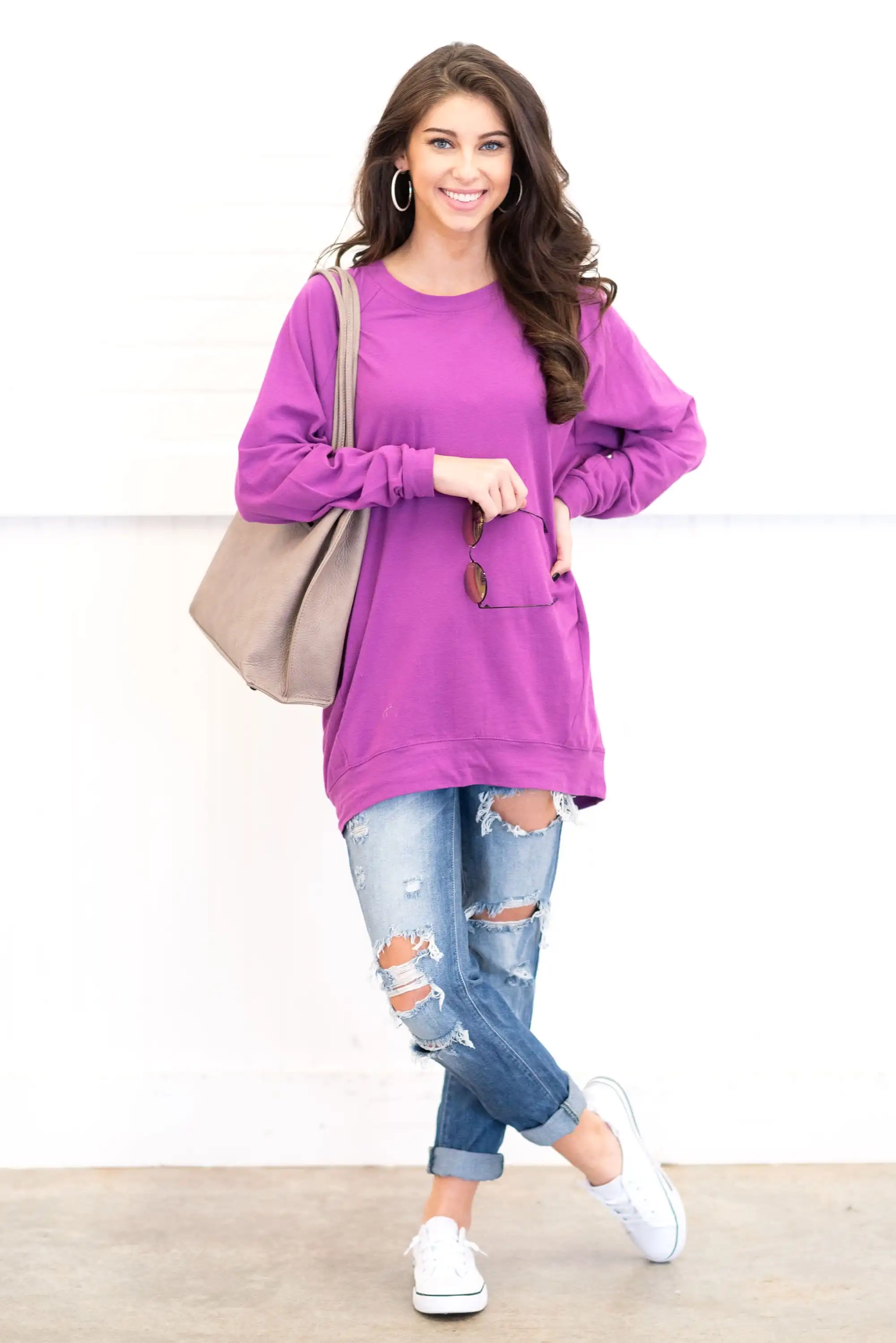 Slouchy Dolman Bodacious Purple Long Sleeve Tunic