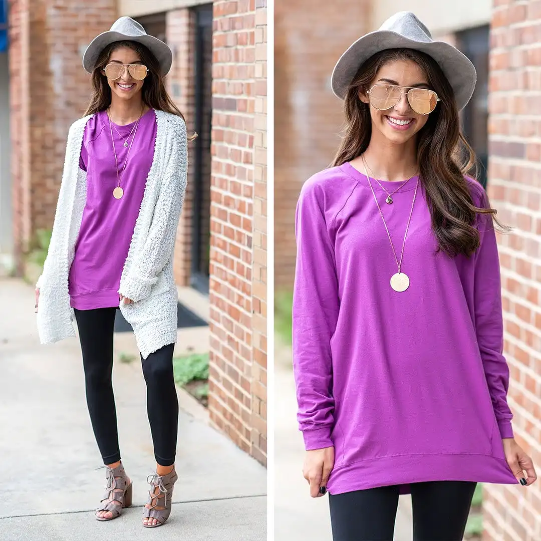 Slouchy Dolman Bodacious Purple Long Sleeve Tunic