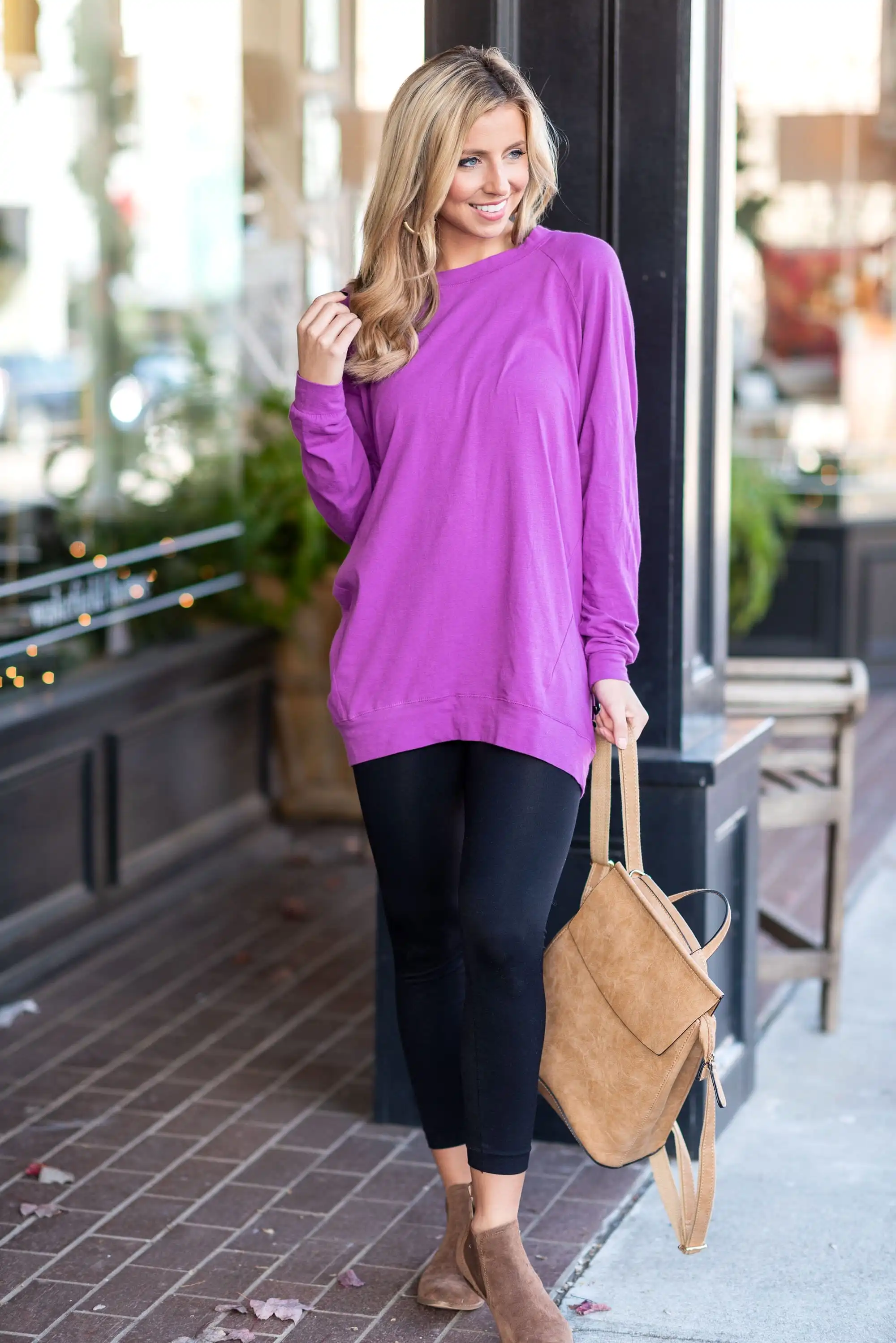 Slouchy Dolman Bodacious Purple Long Sleeve Tunic