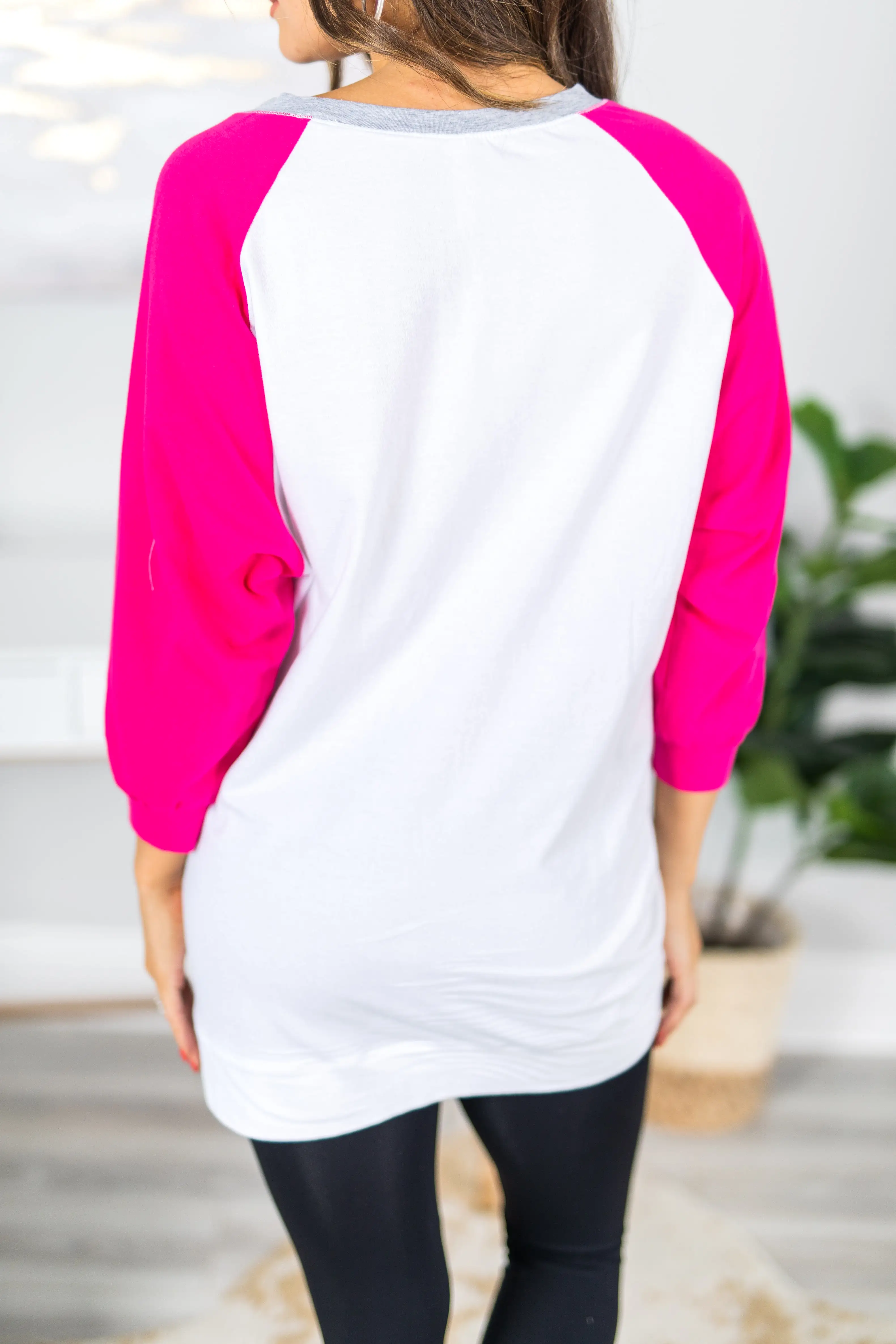 Slouchy Dolman Fuchsia Pink Raglan Tunic w/Pocket