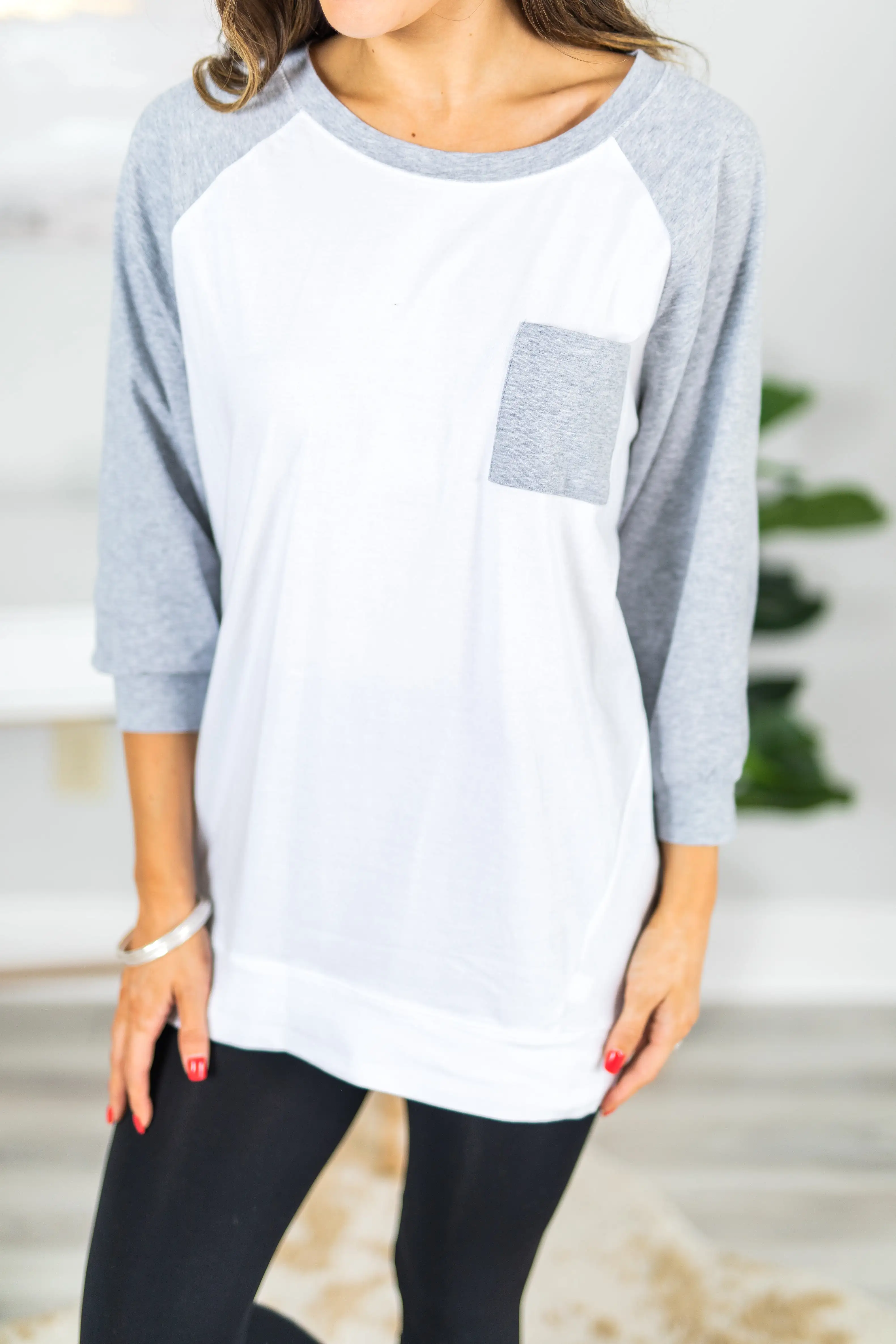 Slouchy Dolman Gray Raglan Tunic w/Pocket