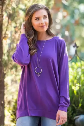 Slouchy Dolman Plum Purple Long Sleeve Tunic