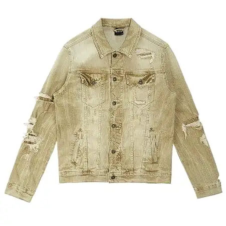 Smoke Rise Rip & Repaired Color Denim Jacket (Light Oak) JJ23532