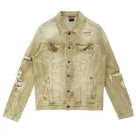 Smoke Rise Rip & Repaired Color Denim Jacket (Light Oak) JJ23532