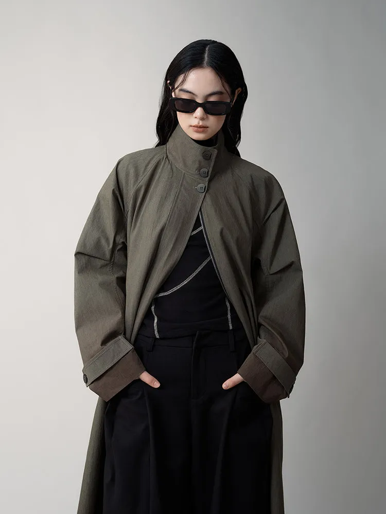 Stand Collar Raglan Gradient Windbreaker Coat