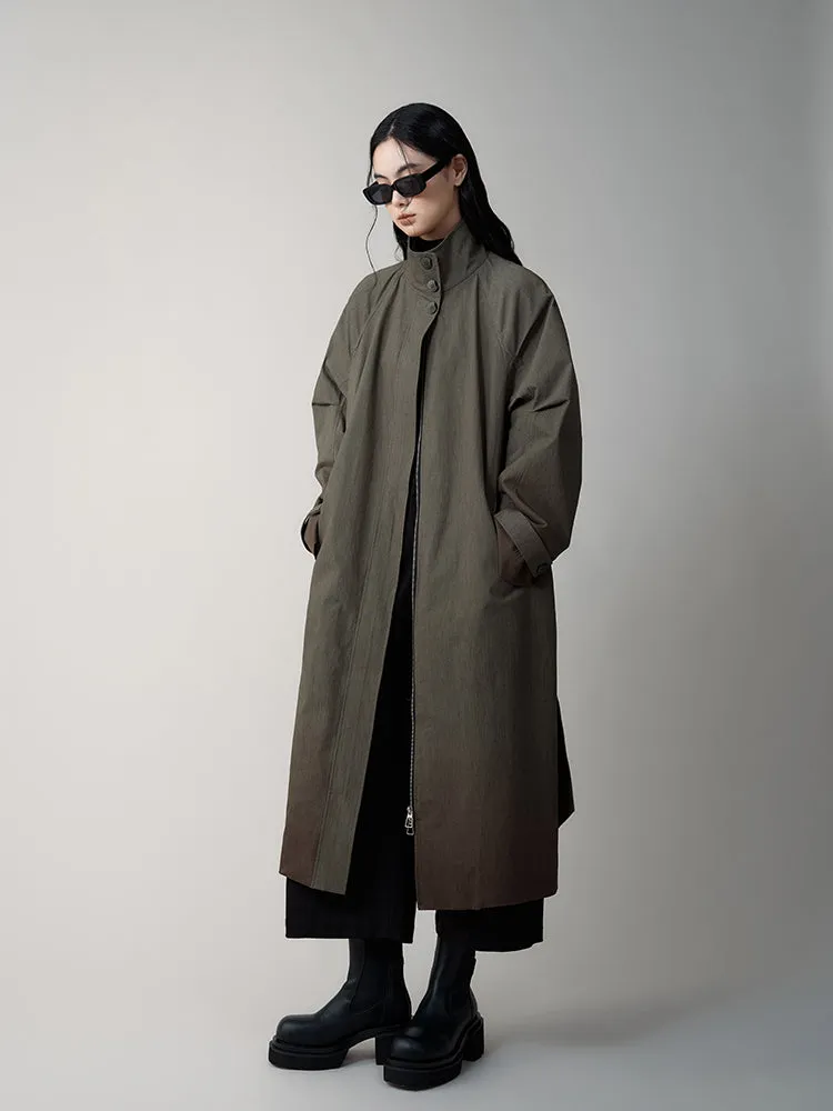 Stand Collar Raglan Gradient Windbreaker Coat