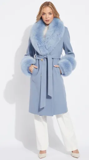 Supreme Luxy Cashmere & Fox Fur Belted Coat - Blue