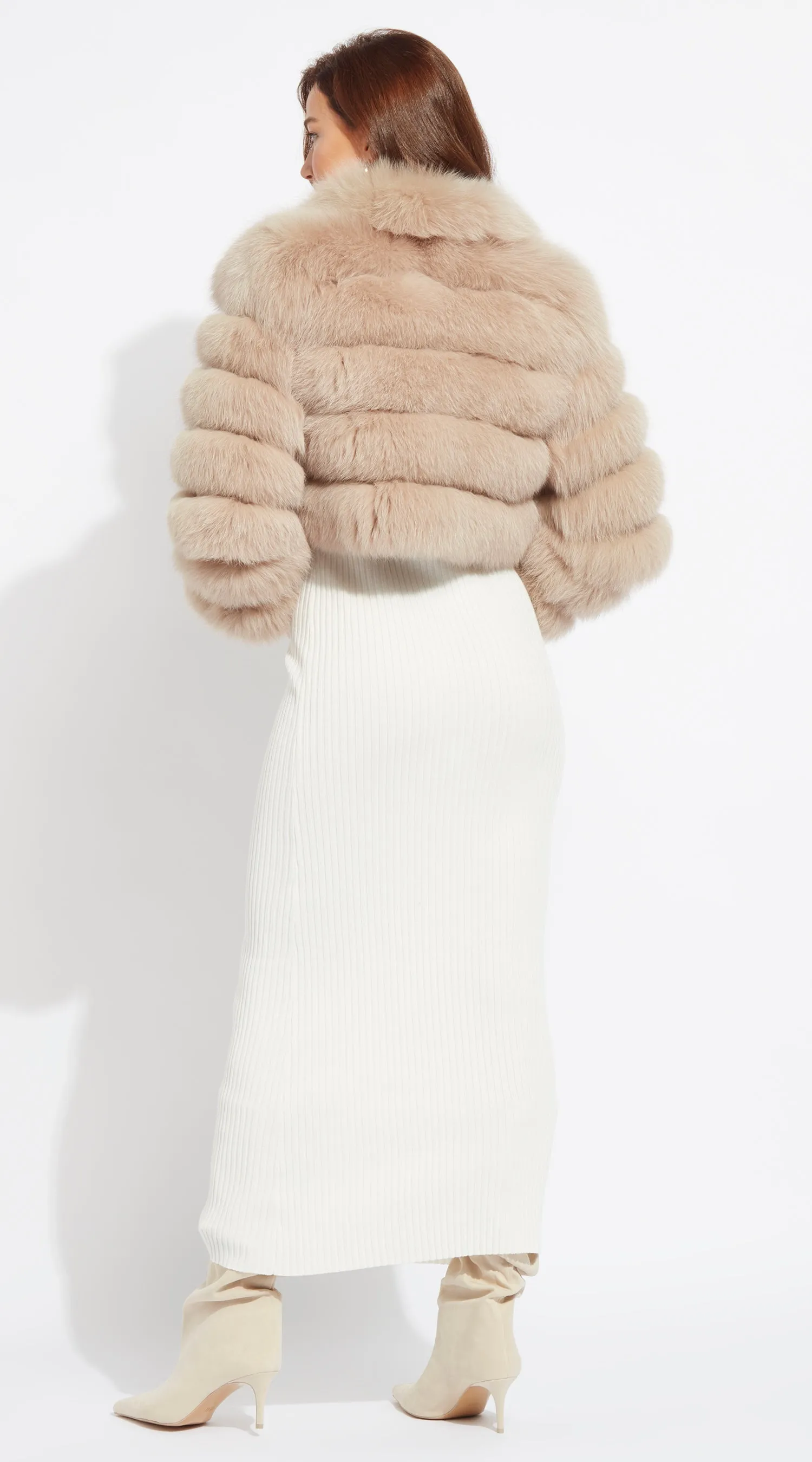 Supreme Luxy Cropped Fox Fur Coat - Golden Beige