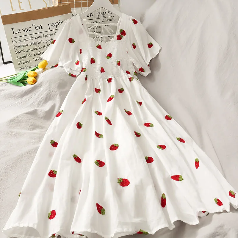 SWEET ''PINEAPPLE & STRAWBERRY & CHERRY'' EMBROIDERY DRESS BY61205