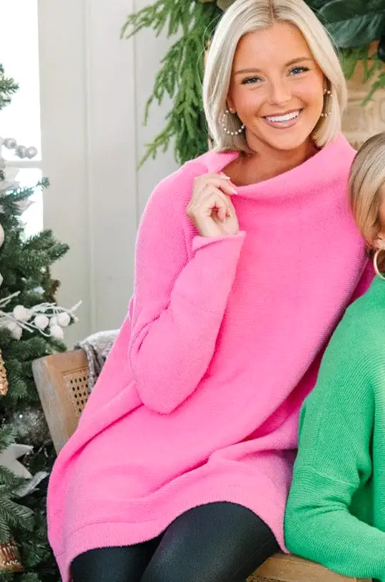 The Slouchy Candy Pink Mock Neck Tunic