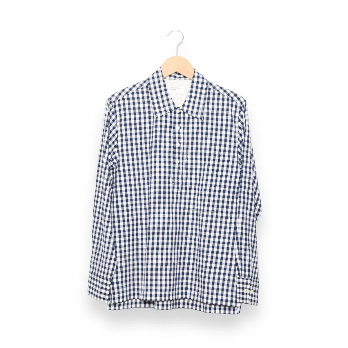 Universal Works Pullover LS Shirt gingham seersucker navy P28058