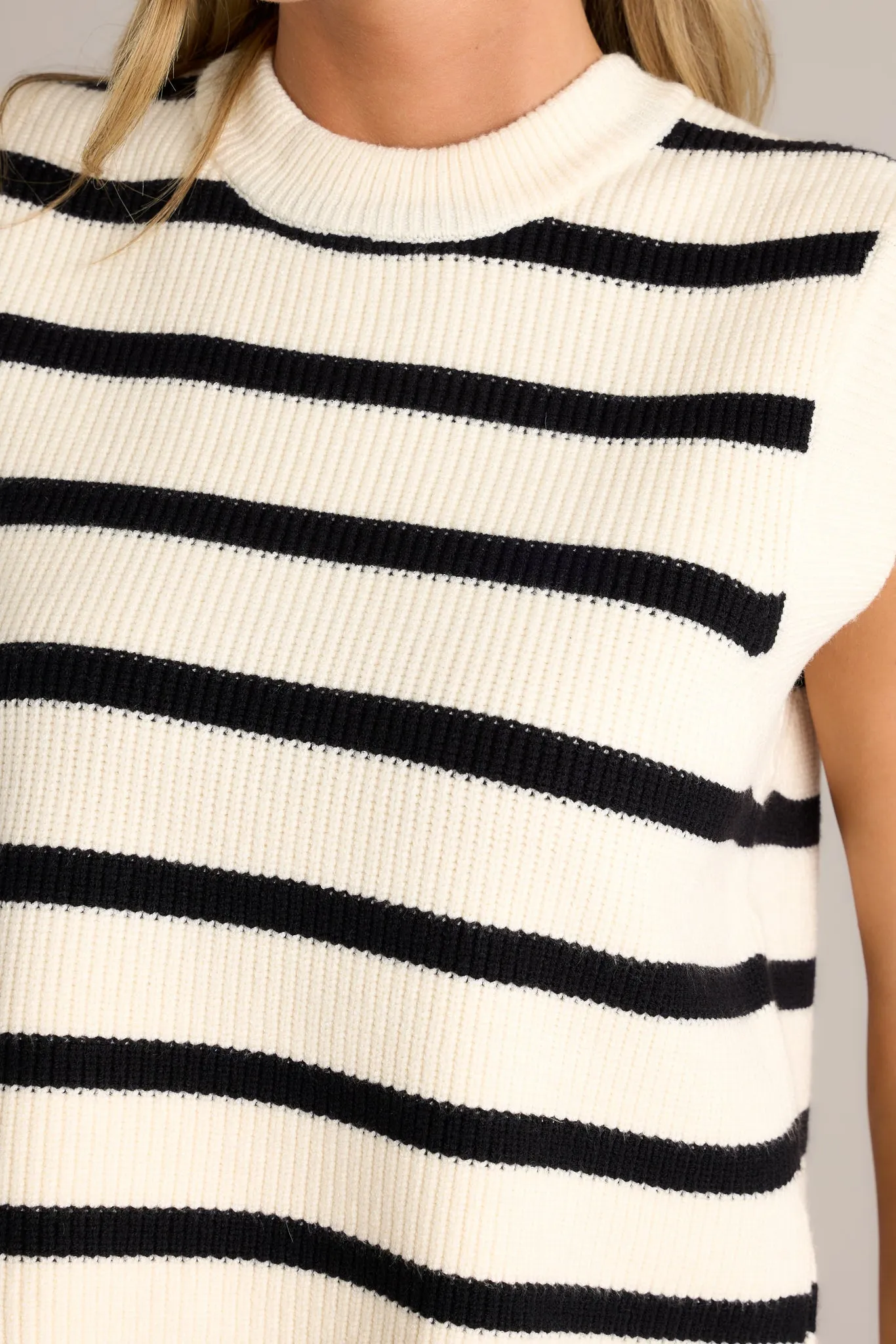 Uptown Elegance Ivory & Black Stripe Sweater Top