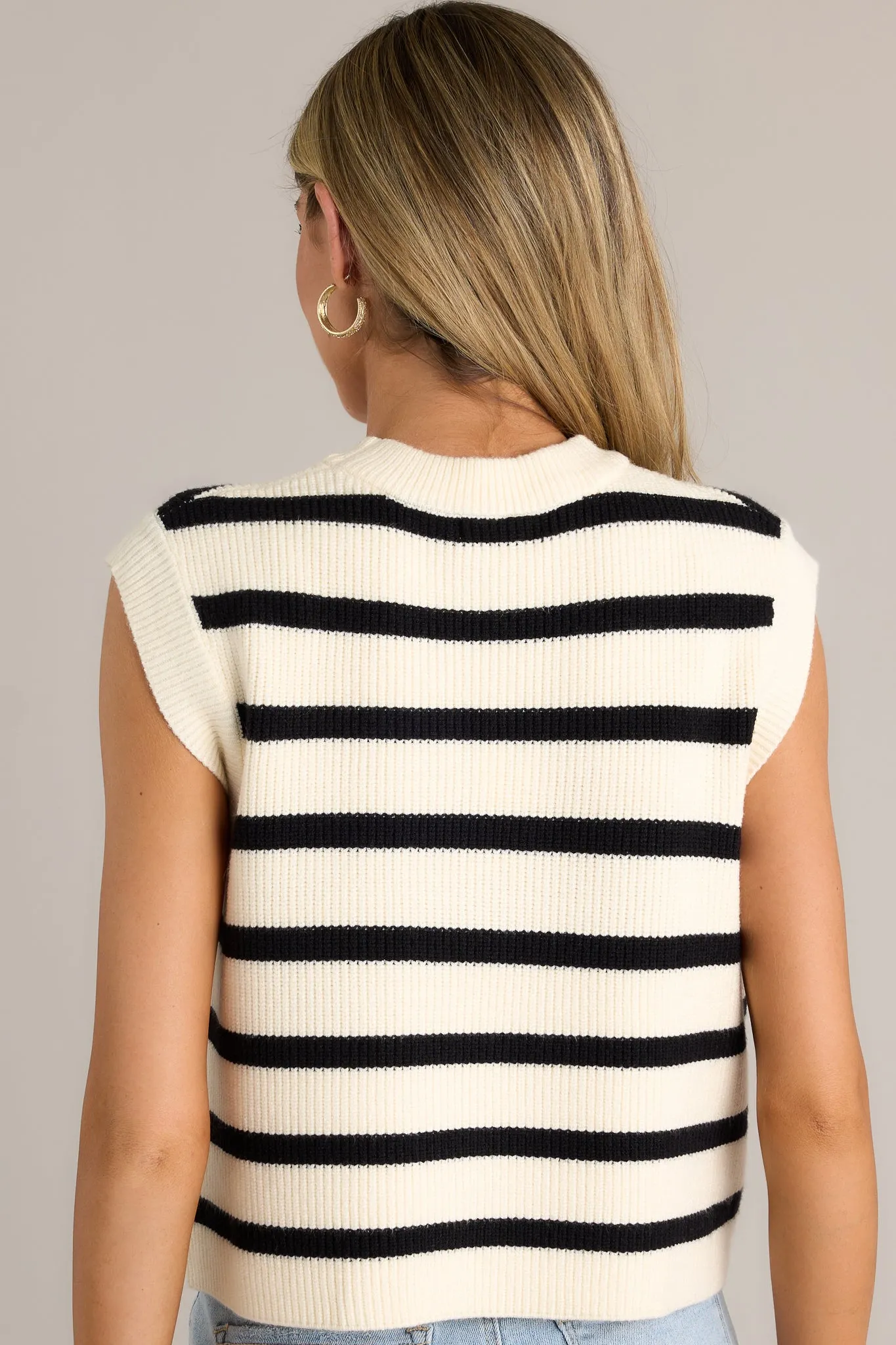 Uptown Elegance Ivory & Black Stripe Sweater Top