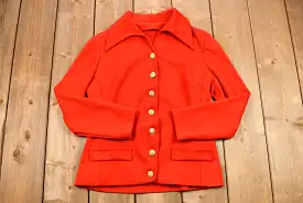 Vintage 1960s Candy Apple Red Button Up Overcoat / Blouse / True Vintage / Dagger Collar / Retro Womenswear / 1960s Fashion / Ma