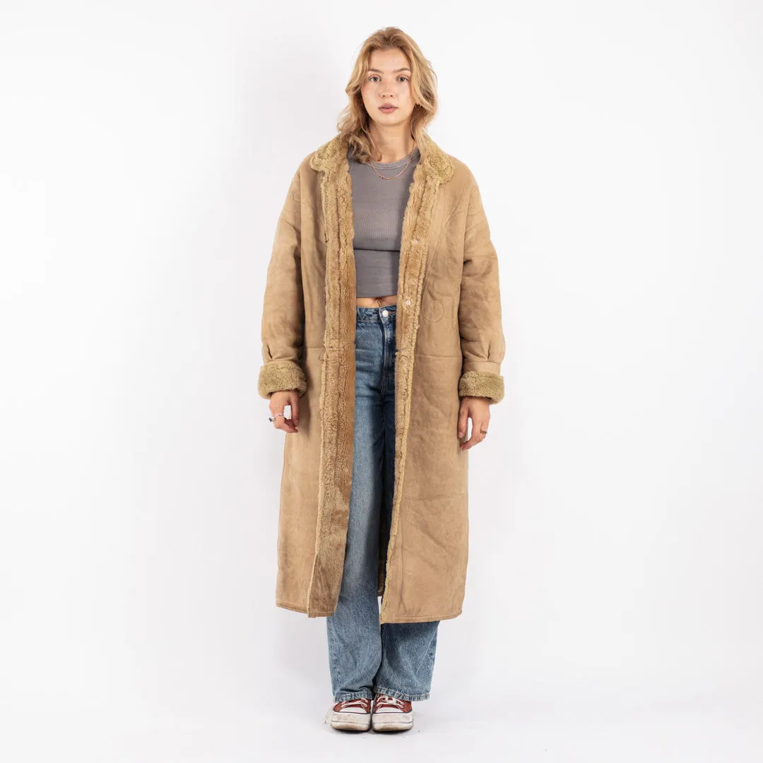 Vintage 70's Women Sheepskin Long Coat in Beige