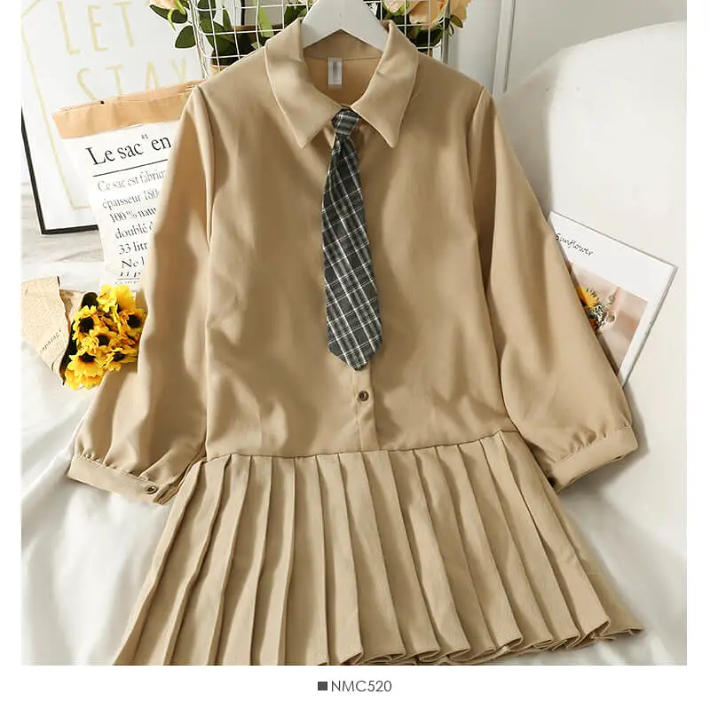 Vintage college style Pleated Dress & knitted vest BY9006