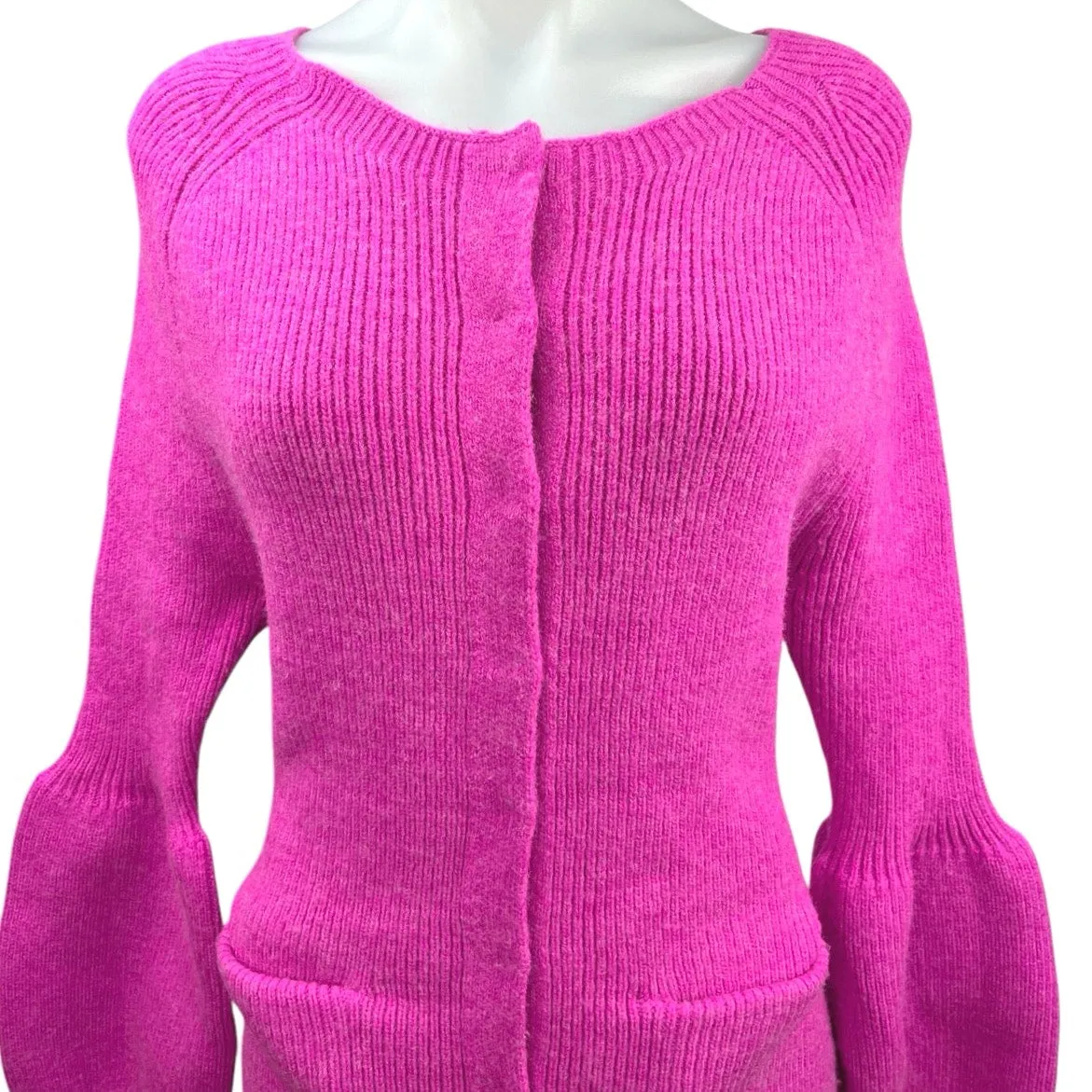 Vita Grace Sienna Pink Button Up Sweater Cable Knit Puff Sleeve Mini Dress Sz M