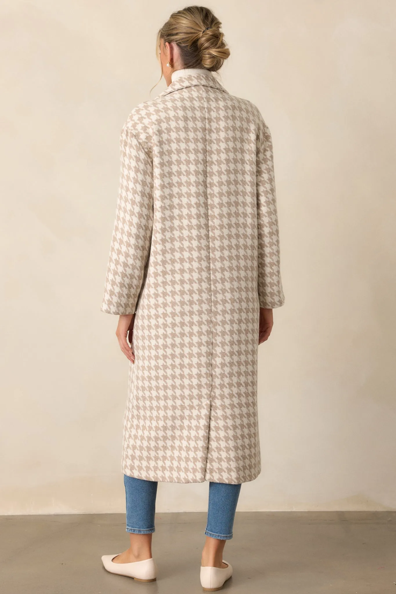 Watching The Wind Beige Houndstooth Trench Coat